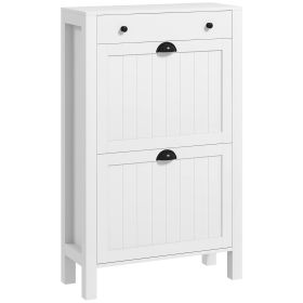 HOMCOM Shoe Storage Cabinet 8 Pair Organizer Freestanding Rack for Entryway Living Room White