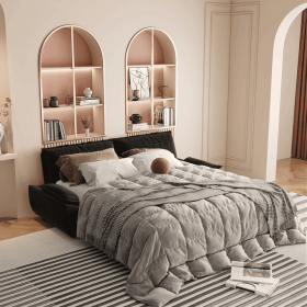 73.2" Queen Pull Out Sofa Bed,3-in-1 Convertible Sleeper Sofa,Multi-Functional Velvet Loveseat Bed,Black(Old Sku:W1885P154641/W1885P214788)