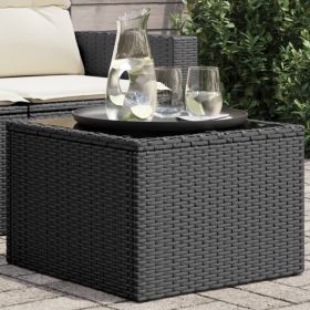 Garden Table Black PE Rattan, Powder-Coated Steel, Tempered Glass