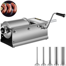 VEVOR Horizontal Sausage Stuffer 3L/ 7Lbs Manual Sausage Maker With 5 Filling Nozzles Sausage Stuffing Machine For Home & Commercial Use Stainles