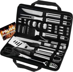 POLIGO 29 PCS BBQ Grill Accessories Stainless Steel BBQ Tools Grilling Tools Set With Storage Bag For Fathers Day Dads Birthday Presents - Campin (Color: Black)
