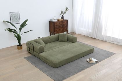 Foldable Sofa Bed, 77.9'' Folding Floor Couch, Compressed Convertable Sleeper Sofa, Memory Foam Couch with Pillow Back Support Armrest (Color: Light green)