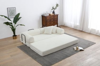 Foldable Sofa Bed, 77.9'' Folding Floor Couch, Compressed Convertable Sleeper Sofa, Memory Foam Couch with Pillow Back Support Armrest (Color: Creamy white)
